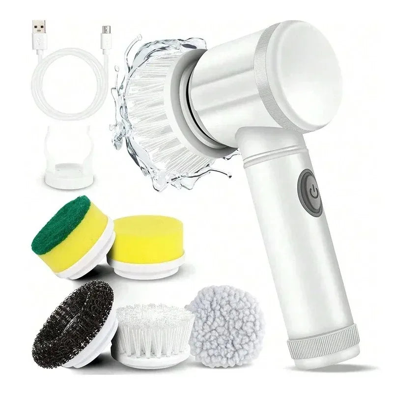 Electric Spin Scrubber 5-In-1 Cleaning Brush with 5 Replaceable Brush Heads for Bathroom Tile Bathtub Sink