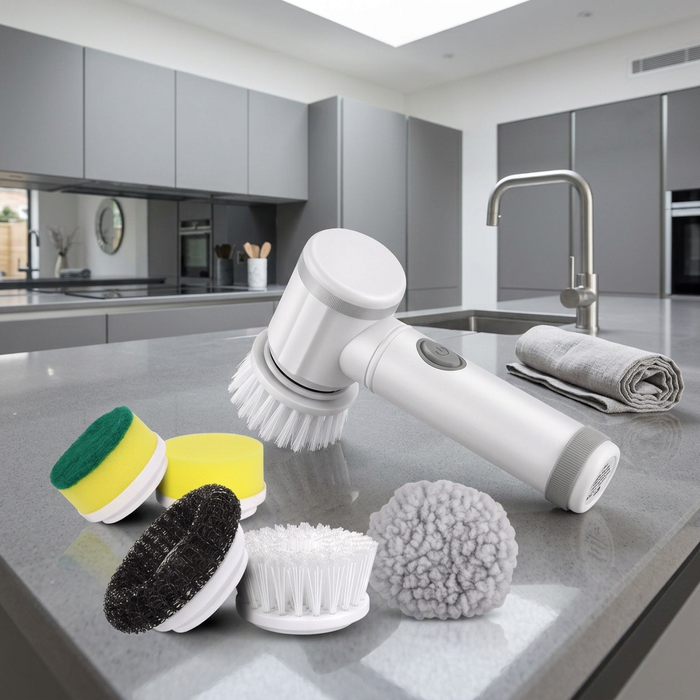 Electric Spin Scrubber - Cordless Power Cleaning Brush with 5 Heads